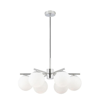Pacific Lifestyle Lighting Asterope 6 White Orb and Shiny Chrome Metal Pendant House of Isabella UK