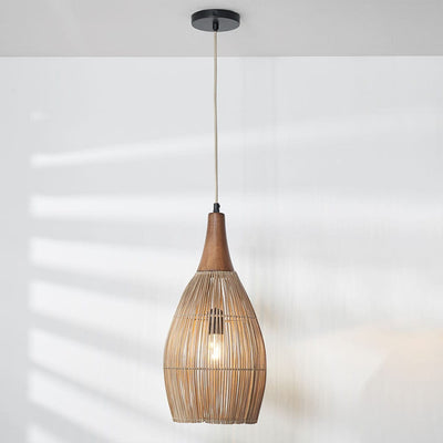 Pacific Lifestyle Lighting Ata Bamboo Effect and Wood Tall Dome Pendant House of Isabella UK
