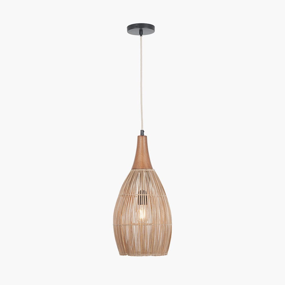 Pacific Lifestyle Lighting Ata Bamboo Effect and Wood Tall Dome Pendant House of Isabella UK