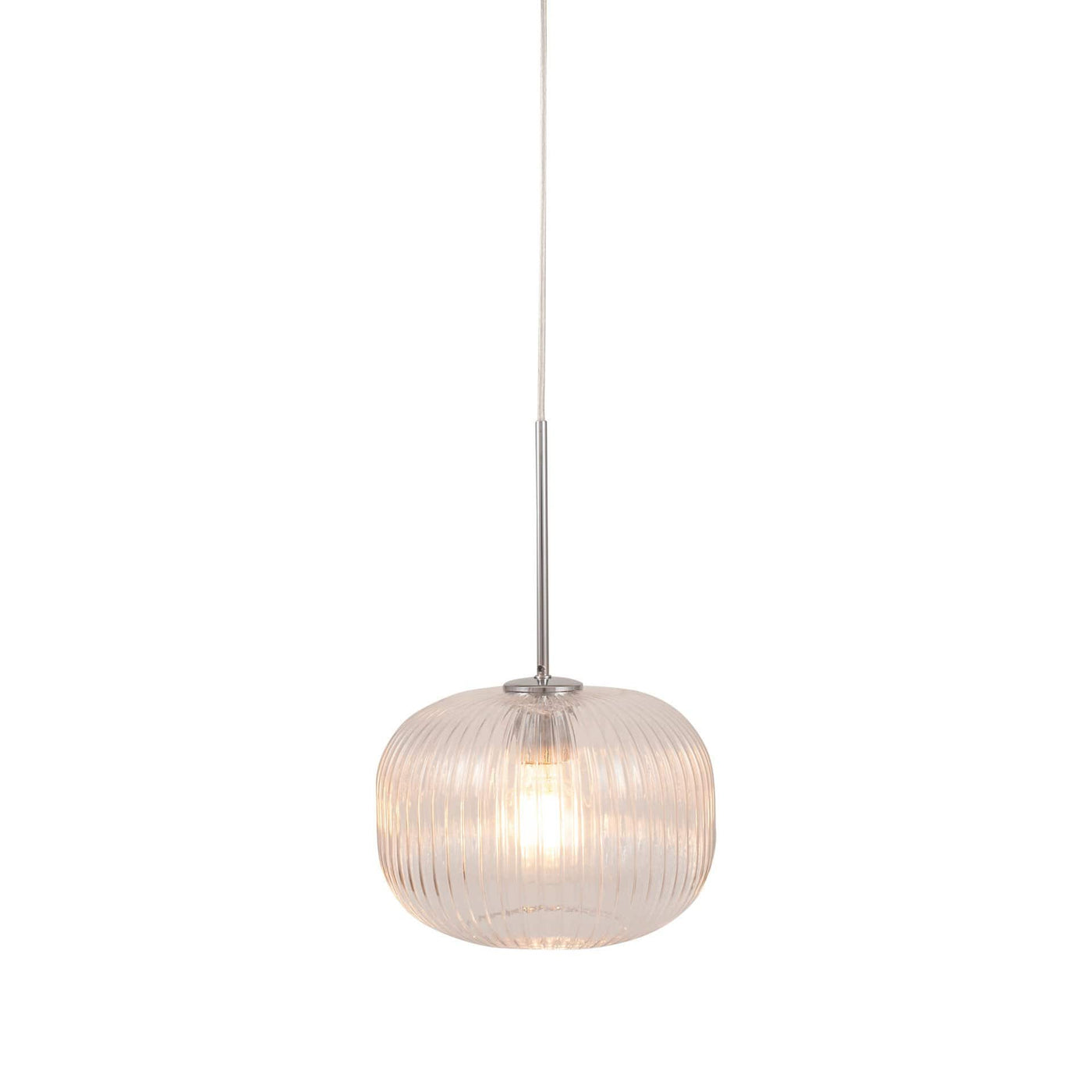 Pacific Lifestyle Lighting Bella Clear Glass and Silver Metal Ribbed Squoval Pendant House of Isabella UK