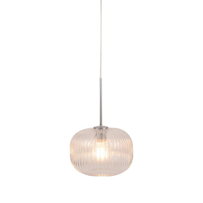Pacific Lifestyle Lighting Bella Clear Glass and Silver Metal Ribbed Squoval Pendant House of Isabella UK