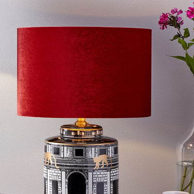 Pacific Lifestyle Lighting Bow 25cm Red Velvet Cylinder Shade House of Isabella UK