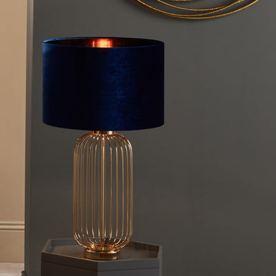 Pacific Lifestyle Lighting Bow 25cm Sapphire Velvet Cylinder Shade House of Isabella UK