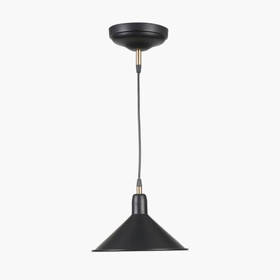 Pacific Lifestyle Lighting Canton Matt Black and Brass Metal Cone Pendant House of Isabella UK