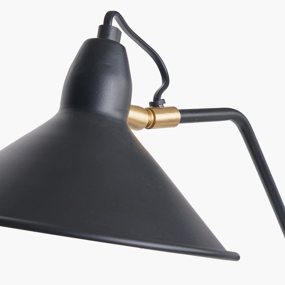 Pacific Lifestyle Lighting Canton Matt Black and Brass Metal Cone Wall Lamp House of Isabella UK