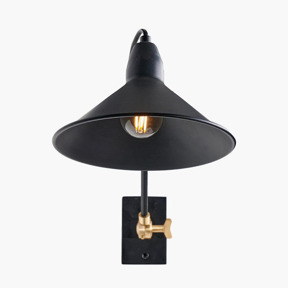 Pacific Lifestyle Lighting Canton Matt Black and Brass Metal Cone Wall Lamp House of Isabella UK