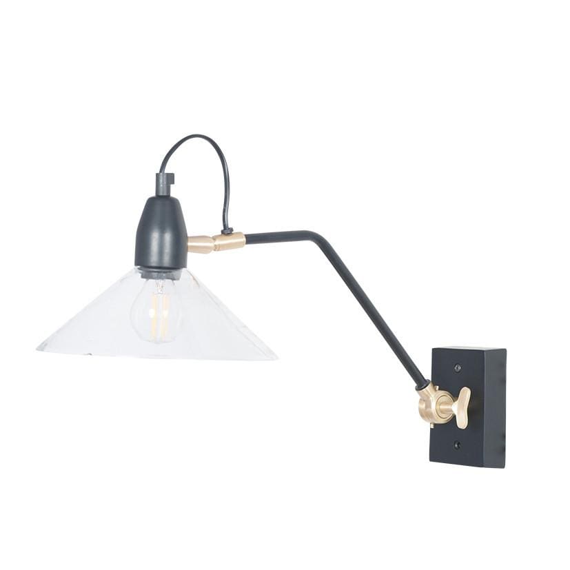 Pacific Lifestyle Lighting Canton Matt Black Metal and Clear Glass Cone Wall Light House of Isabella UK
