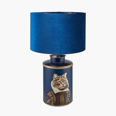 Pacific Lifestyle Lighting Cat Blue Hand Painted Metal Table Lamp House of Isabella UK