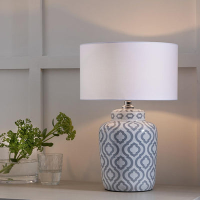 Pacific Lifestyle Lighting Celia Grey and White Pattern Ceramic Table Lamp House of Isabella UK