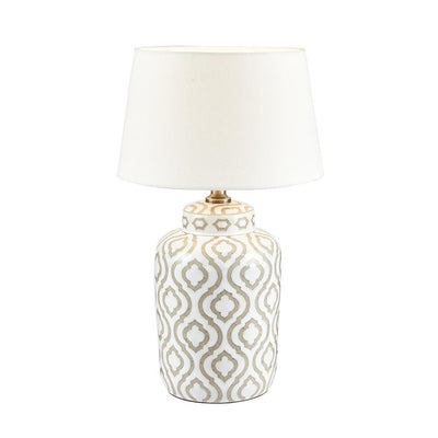 Pacific Lifestyle Lighting Celia Taupe and White Pattern Ceramic Table Lamp House of Isabella UK