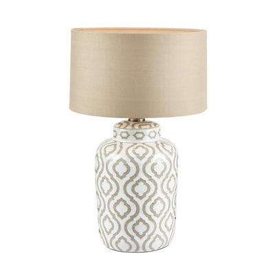 Pacific Lifestyle Lighting Celia Taupe and White Pattern Ceramic Table Lamp House of Isabella UK