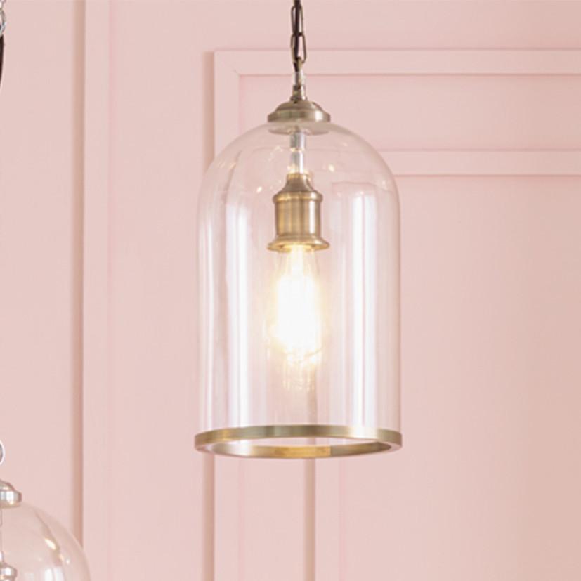 Pacific Lifestyle Lighting Cloche Clear Glass and Antique Brass Rimmed Pendant House of Isabella UK
