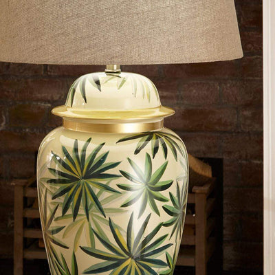 Pacific Lifestyle Lighting Curacao Palm Leaf Design Ceramic Urn Table Lamp House of Isabella UK