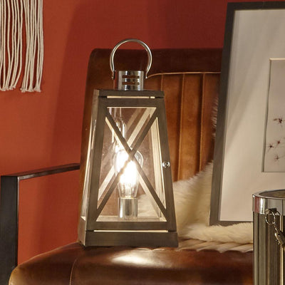 Pacific Lifestyle Lighting Devon Grey Wood and Chrome Lantern Table Lamp House of Isabella UK