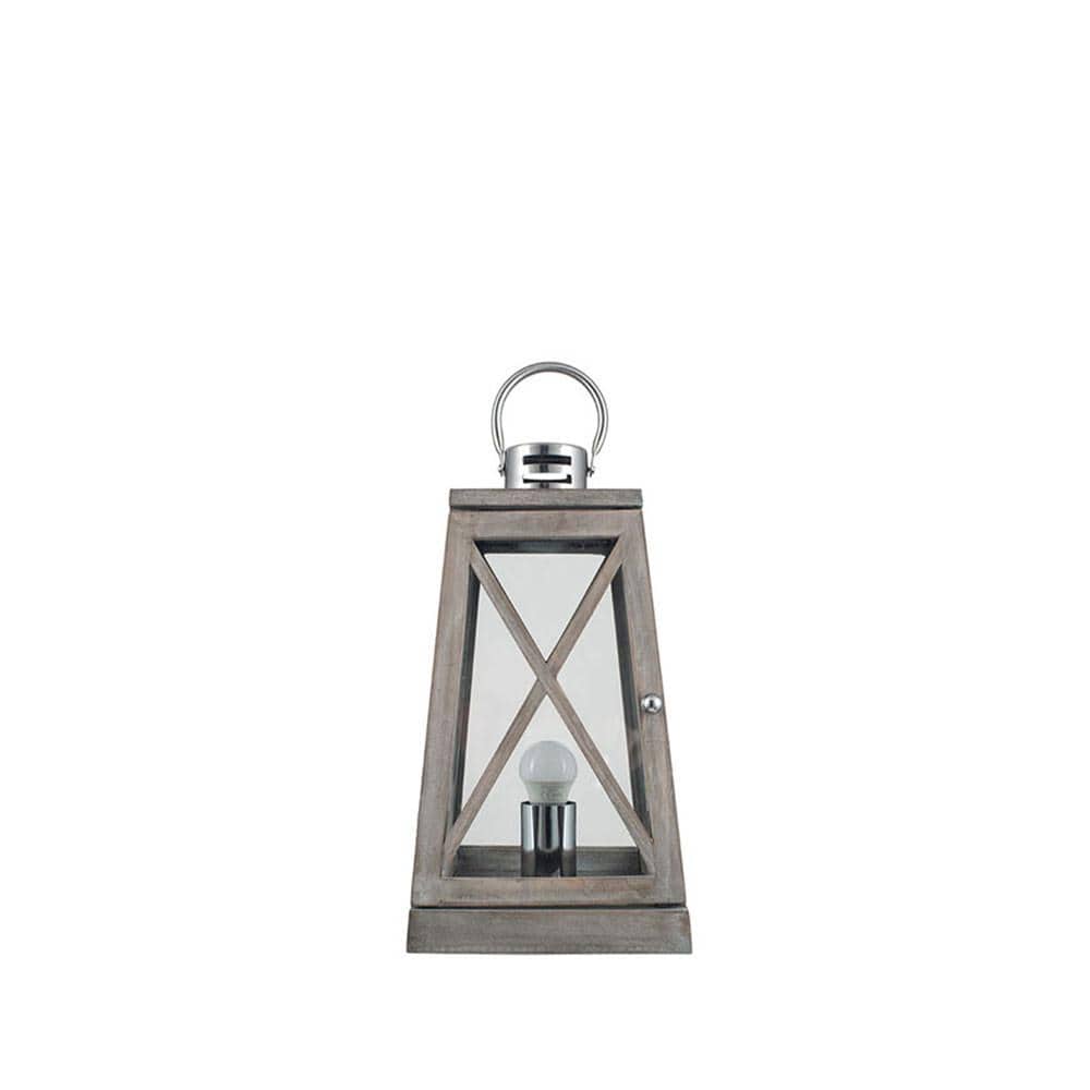 Pacific Lifestyle Lighting Devon Grey Wood and Chrome Lantern Table Lamp House of Isabella UK