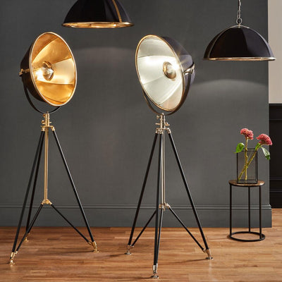 Pacific Lifestyle Lighting Elstree Black and Gold Metal Tripod Floor Lamp House of Isabella UK