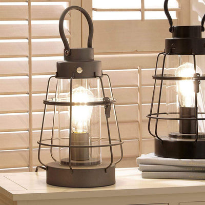 Pacific Lifestyle Lighting Filey Grey Metal & Clear Glass Oil Lantern Table Lamp House of Isabella UK
