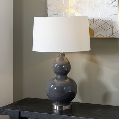 Pacific Lifestyle Lighting Gatsby Grey Ceramic Table Lamp With Brushed Silver Metal Detail House of Isabella UK