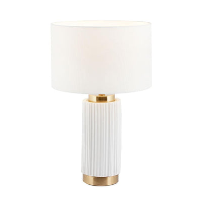 Pacific Lifestyle Lighting Ionic White Textured Ceramic and Gold Metal Table Lamp House of Isabella UK