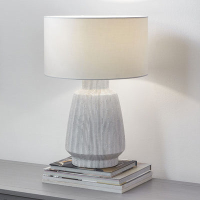 Pacific Lifestyle Lighting Kythira White Linear Design Stoneware Table Lamp House of Isabella UK