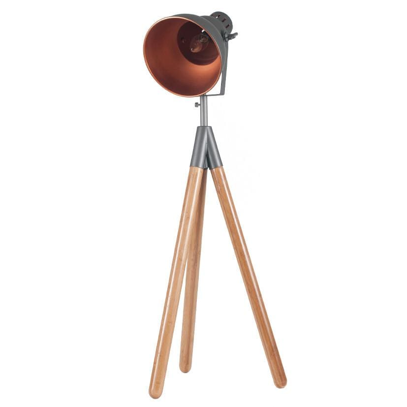 Pacific Lifestyle Lighting Larkin Grey Metal and Natural Wood Tripod Film Table Lamp House of Isabella UK