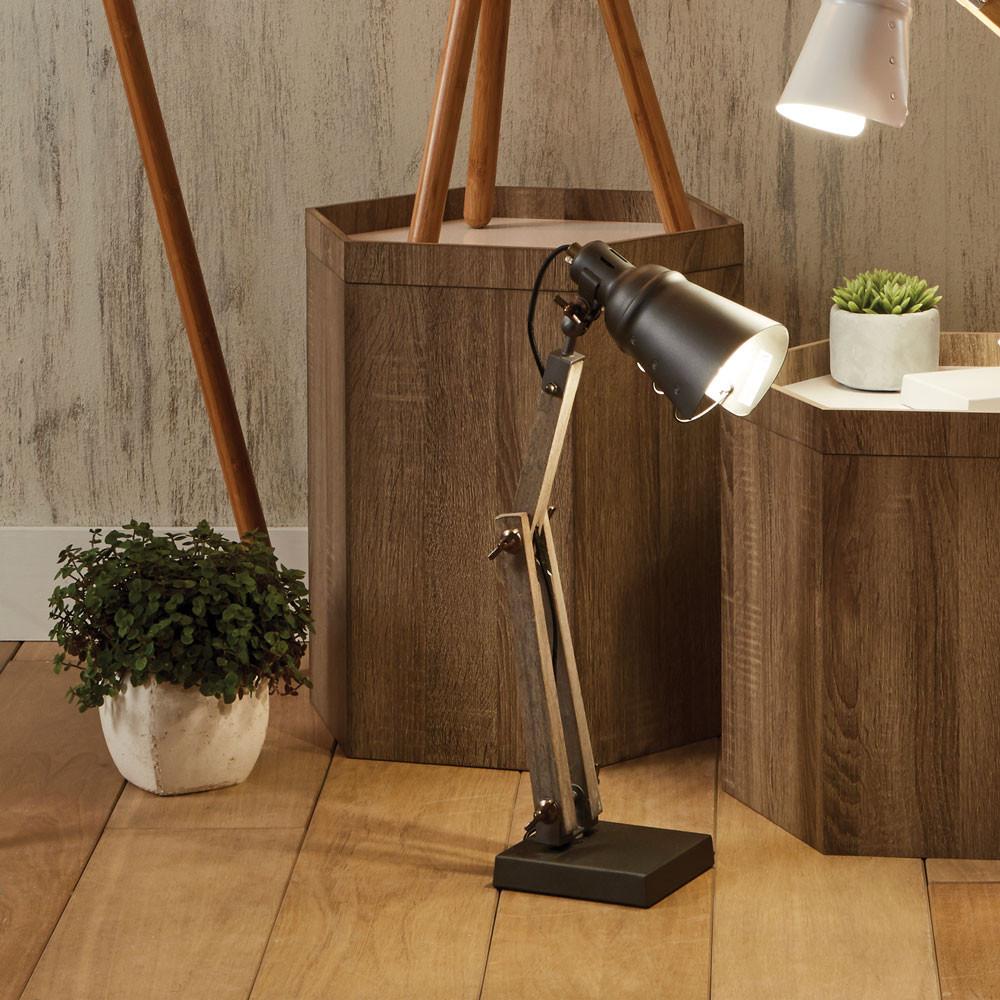 Pacific Lifestyle Lighting Lincoln Wood and Grey Metal Table Task Lamp House of Isabella UK