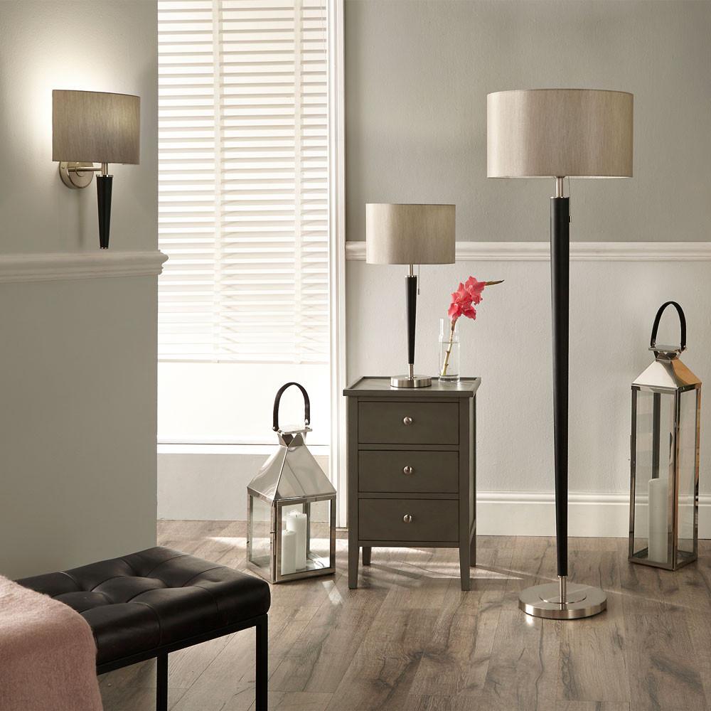 Pacific Lifestyle Lighting Lowry Brushed Silver and Matt Black Metal Floor Lamp House of Isabella UK