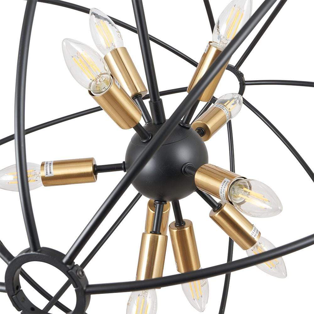 Pacific Lifestyle Lighting Luna Matt Black & Brushed Gold Metal Sputnik Pendant House of Isabella UK