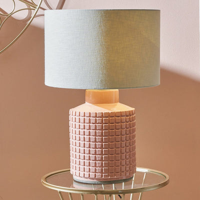 Pacific Lifestyle Lighting Malone Textured Apricot Squares Design Stoneware Table Lamp House of Isabella UK