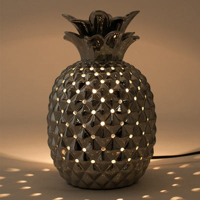 Pacific Lifestyle Lighting Pina Metallic Silver Ceramic Pineapple Table Lamp House of Isabella UK