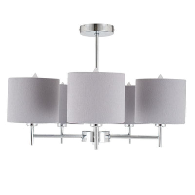 Pacific Lifestyle Lighting Plaza Silver Metal and Grey Linen 5 Arm Pendant House of Isabella UK