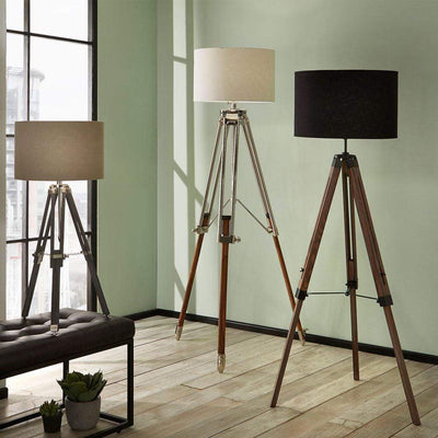 Pacific Lifestyle Lighting Port Nickel and Wood Tripod Floor Lamp House of Isabella UK