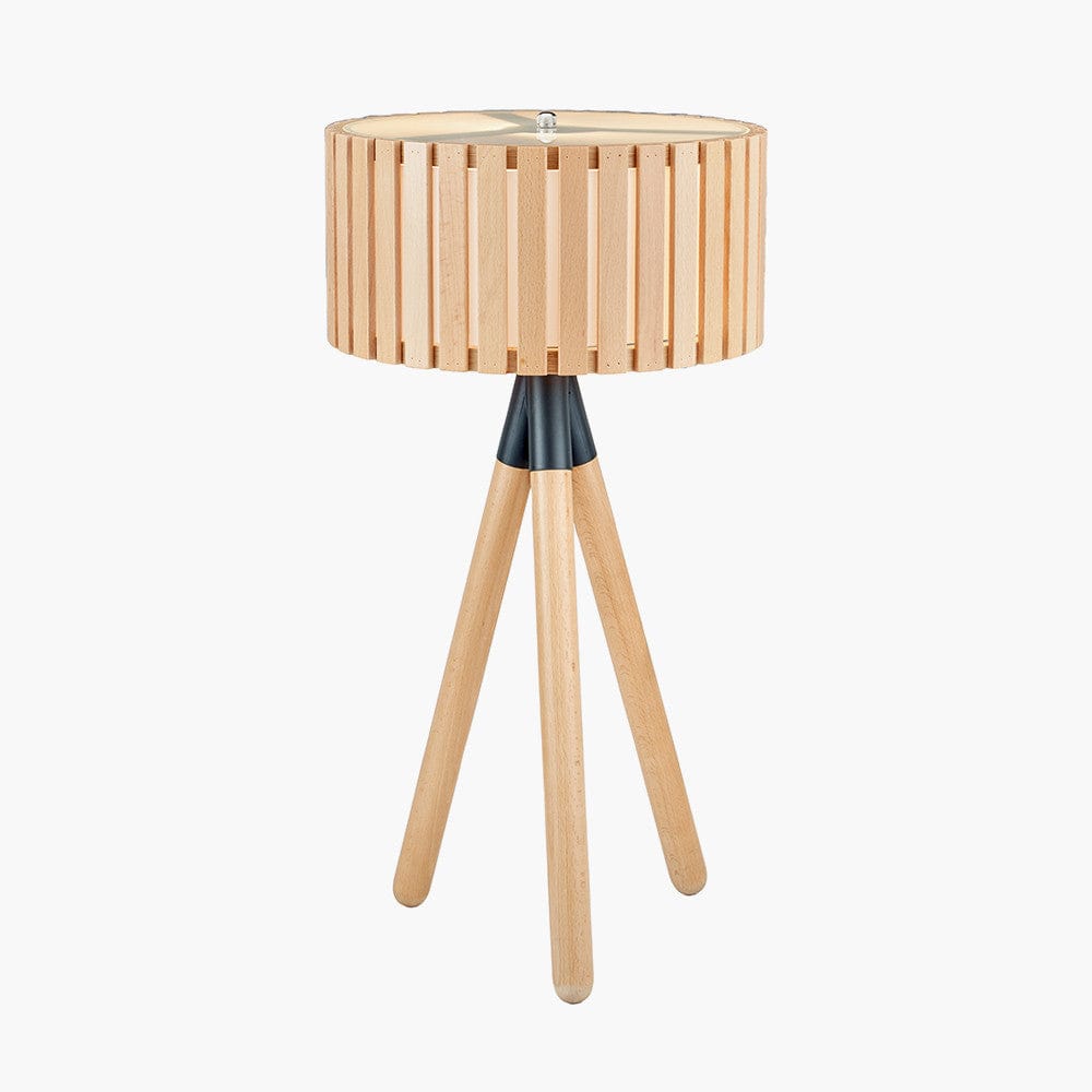 Pacific Lifestyle Lighting Rabanne Slatted Natural Wood Tripod Table Lamp House of Isabella UK