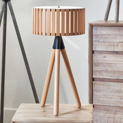 Pacific Lifestyle Lighting Rabanne Slatted Natural Wood Tripod Table Lamp House of Isabella UK
