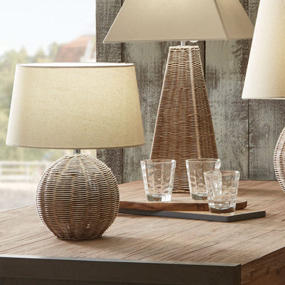 Pacific Lifestyle Lighting Raffles Small Rattan Cream Wash Table Lamp House of Isabella UK