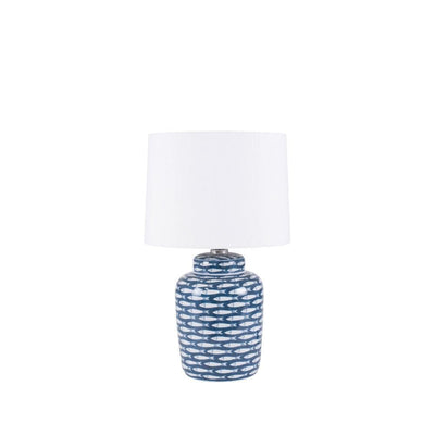 Pacific Lifestyle Lighting Schoal Blue and White Fish Detail Ceramic Table Lamp House of Isabella UK