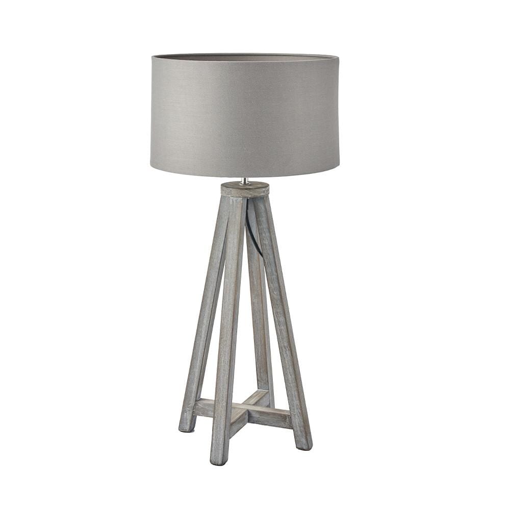 Pacific Lifestyle Lighting Whitby Grey Wash Wood Tapered 4 Post Table Lamp House of Isabella UK