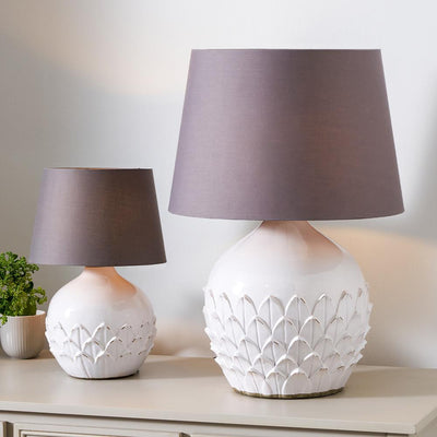 Pacific Lifestyle Lighting Willow White Leaf Detail Stoneware Table Lamp House of Isabella UK
