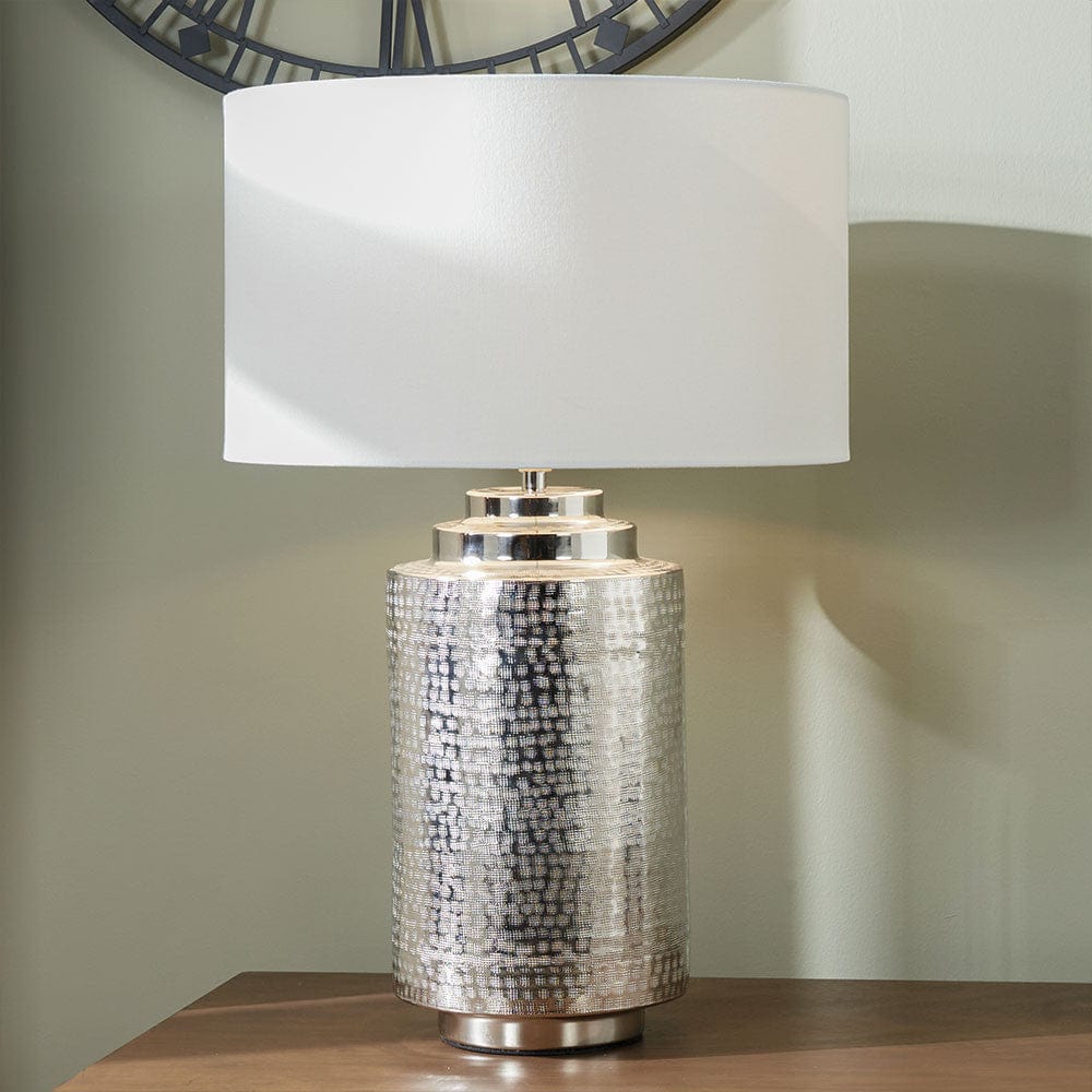 Pacific Lifestyle Lighting Zuri Large Shiny Silver Metal Pot Table Lamp House of Isabella UK