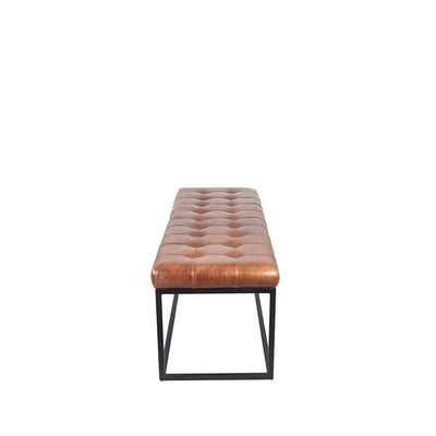 Pacific Lifestyle Living Arlo Vintage Brown Leather and Iron Buttoned Bench House of Isabella UK