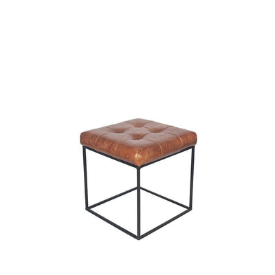 Pacific Lifestyle Living Arlo Vintage Brown Leather and Iron Buttoned Stool House of Isabella UK