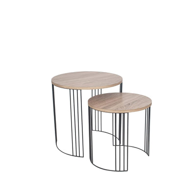 Pacific Lifestyle Living Atri Dark Wood and Black Metal S/2 Round Side Tables House of Isabella UK