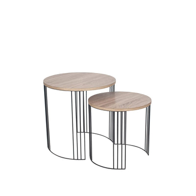 Pacific Lifestyle Living Atri Dark Wood and Black Metal S/2 Round Side Tables House of Isabella UK