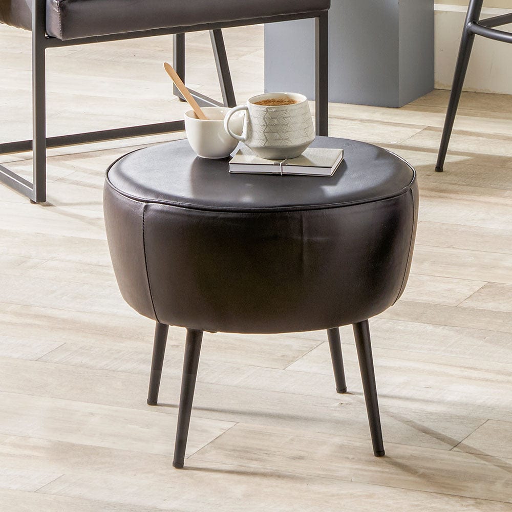 Pacific Lifestyle Living Donato Steel Grey Leather and Iron Stool House of Isabella UK