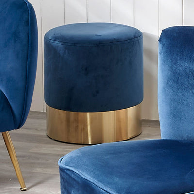 Pacific Lifestyle Living Juliana Sapphire Blue Pouffe with Gold Base House of Isabella UK
