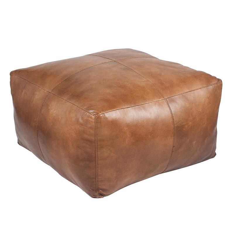 Pacific Lifestyle Living Matteo Natural Tan Leather Square Pouffe House of Isabella UK