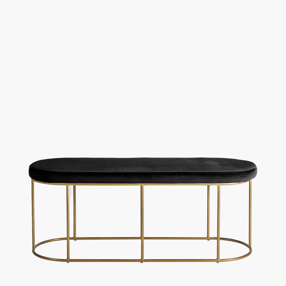 Pacific Lifestyle Living Nino Black Velvet Bench with Gold Metal Frame House of Isabella UK