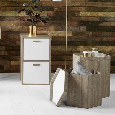 Pacific Lifestyle Living Oslo Natural & White Wood Hexagonal Storage Box Small House of Isabella UK