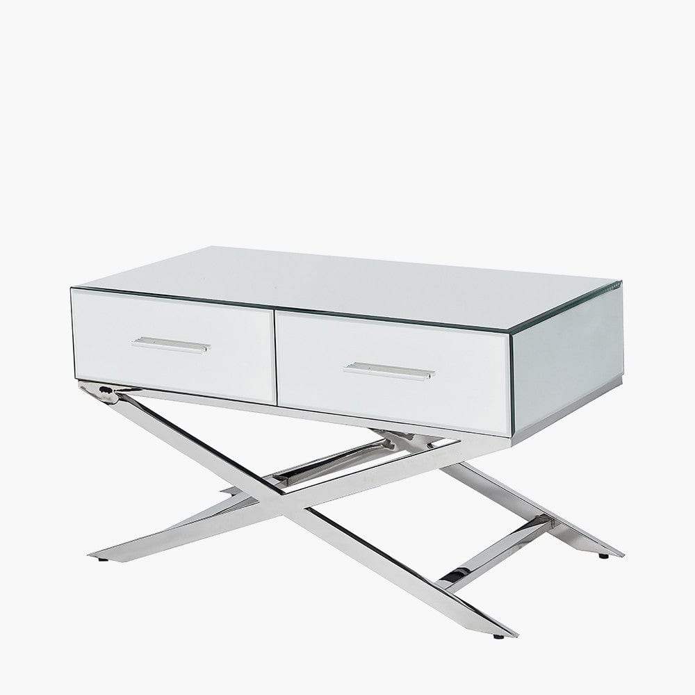 Pacific Lifestyle Living Rocco Silver Mirrored Glass and Metal Coffee Table House of Isabella UK