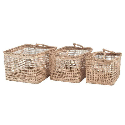 Pacific Lifestyle Living S/3 Open Weave Seagrass Oblong Handled Baskets House of Isabella UK